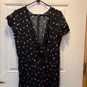 Eloquii Black Tie-Front Polka Dot Jumpsuit